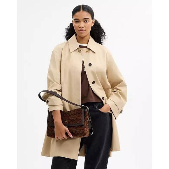 NWT Limited Coach Etta Flap Shoulder Bag in Signature Chenille CCE58 IM/Truffle - Picture 10 of 15